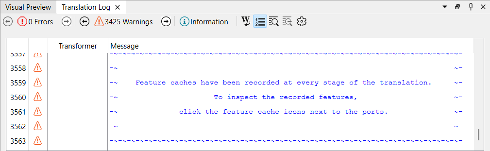 Feature caching warning